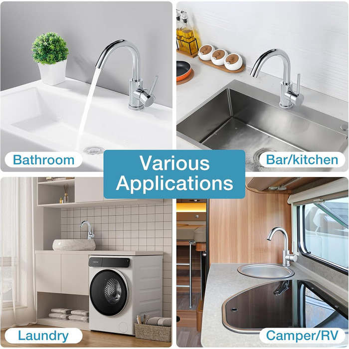 Змішувач для ванної кімнати/кухні 360° з нержавіючої сталі, однорідний, висота виливу 150 мм, щіткова обробка, нікель (хром)