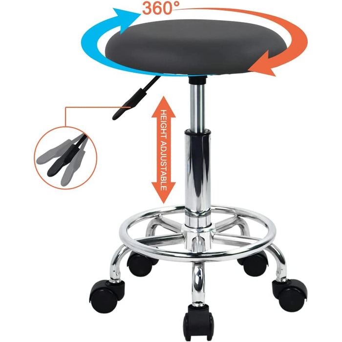 Ергономічний стілець на колесах wkwker зі штучної шкіри стілець на колесах поворотний стілець з регульованою висотою стілець для кухні дизайнерський салон лабораторний офіс масажний стілець (сірий)