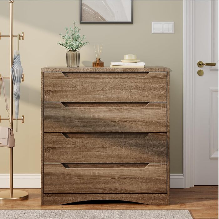 Комод Bealife для спальні з 4 великими шухлядами, комод-шафа з вирізаними ручками та блокуванням від перекидання, шафа-тумбочка ідеально підходить для вітальні, офісу (світло-сірий)