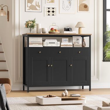 FirFurd Комод-тумба у вітальню, кухню, їдальню. Білий комод з 3 висувними ящиками та 3 дверцятами, регульована полиця, 108x38x98,5 см