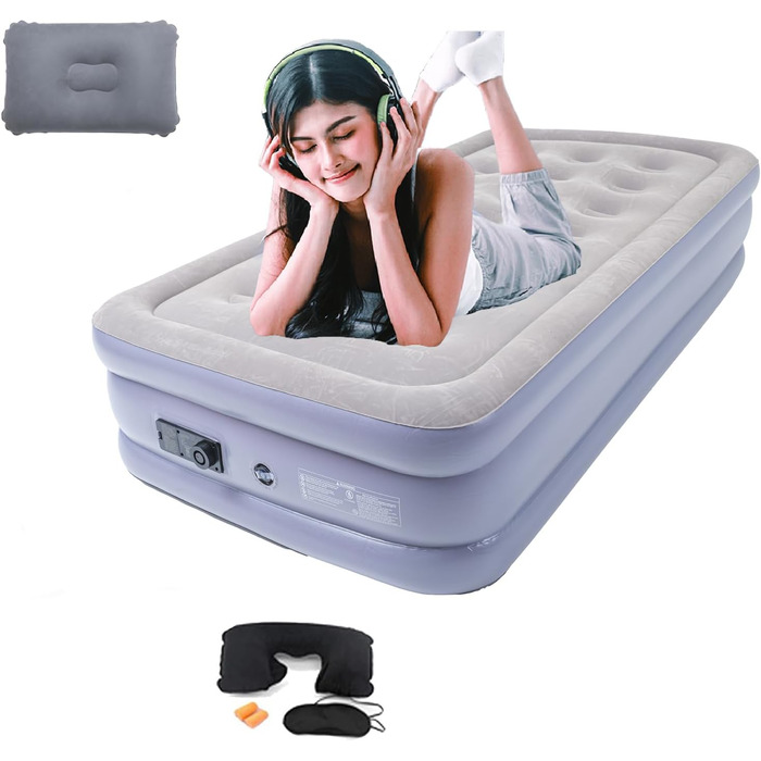 Надувне ліжко Icelus Doppel 204x153x23 см з повітряним насосом. Надувний матрац для кемпінгу, подорожей та дому. Ліжко для відпочинку, спальне місце для 1 особи