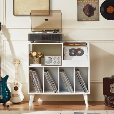 Стійка для платівок велика з полицями для зберігання, підставка для програвачів, вінілових платівок, місце для демонстрації, на 300 альбомів, для музичної кімнати та вітальні (біла)