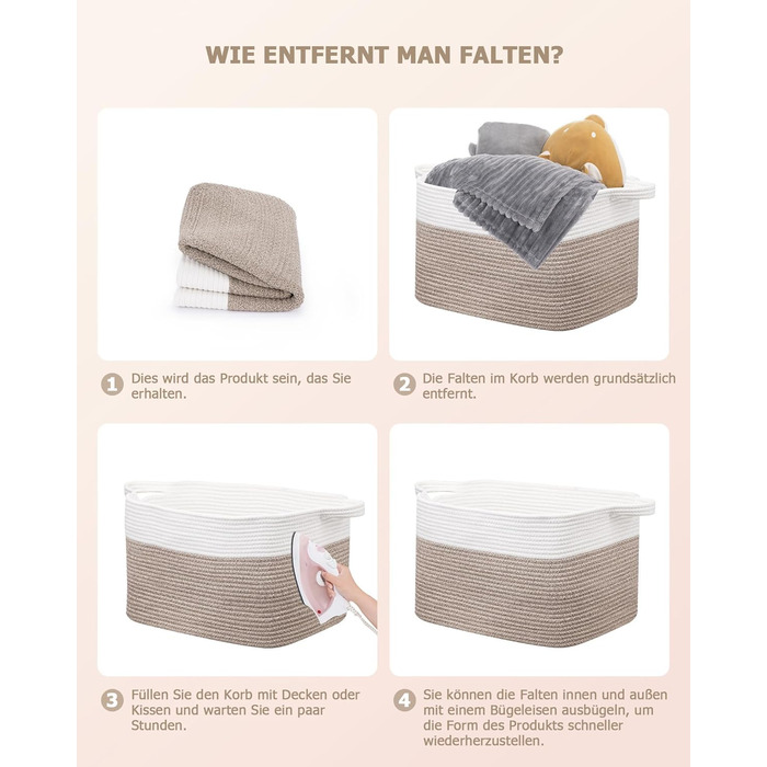 Кошики для білизни 2 шт. (63L) з бавовни, плетений, з ручками, для зберігання ковдр, одягу, іграшок, білий та коричневий