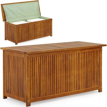 Ящик садовий дерев'яний Casaria Gartenbox з акації 205л, з кришкою, витримує 160кг, для саду, балкона, тераси, вологостійкий, лавка-ящик 115x50 см