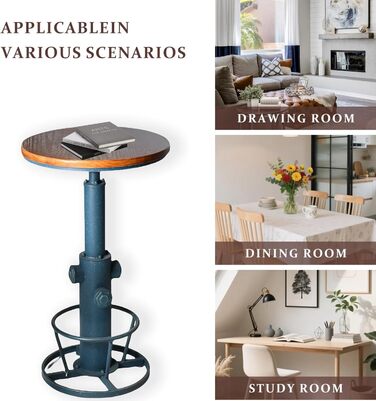 Столик барний вінтажний в індустріальному стилі, дизайн як пожежний гідрант, блакитний, регульована висота 98-112,8 см