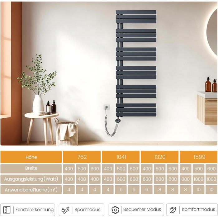 Електричний рушникосушар EMKE з термостатом 1320x500 мм, білий, 800W