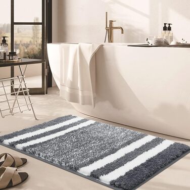 Килимок для ванної кімнати Pauwer з мікрофібри, 60 x 120 см, м'який, швидковисихаючий, антиковзний, для дому, сірий