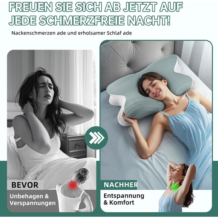 Подушка для сну на боці Rokehr, подушка для шиї, подушка з піною з пам'яті, подушка для підтримки шиї, подушка для сну на спині, животі та боці