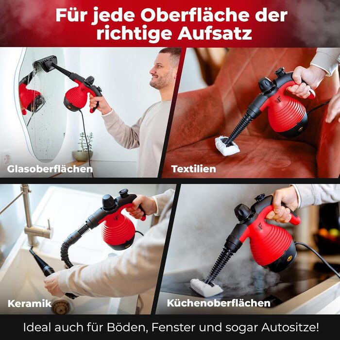 Пароочисник ручний Neighbor's Friend® Нова модель – Потужний ручний пароочисник, 3,5 Bar, кабель 4м, бак 350мл. Підходить для авто, майстерні, дому та миття вікон. (Пароочисник – Червоний – 2 шт.)