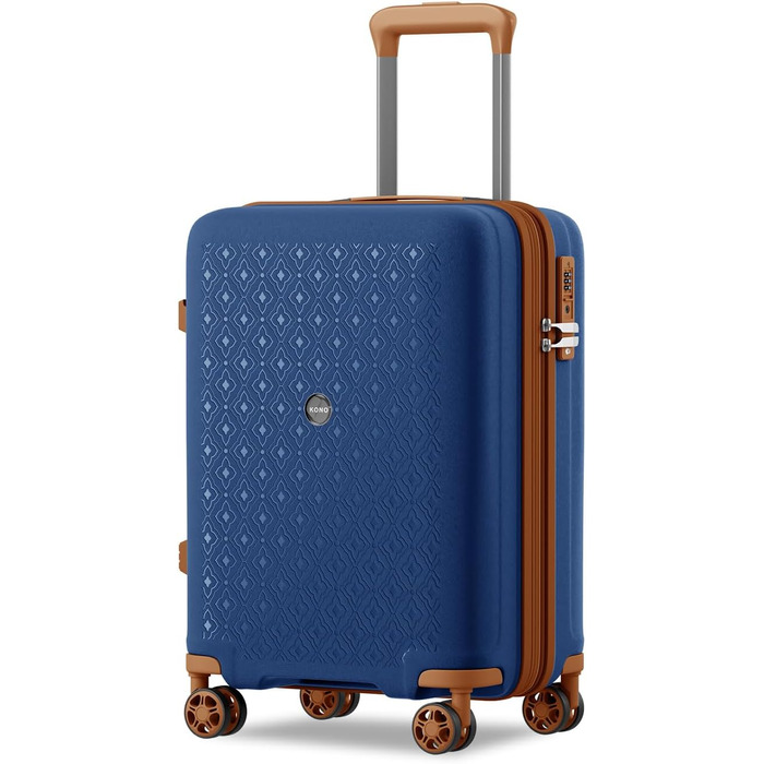 Валіза ручної поклажі KONO з тримачем для напоїв, жорсткий корпус, легкий поліпропілен, розширюваний, 4 колеса, TSA-замок (Темно-синій/Коричневий, M)