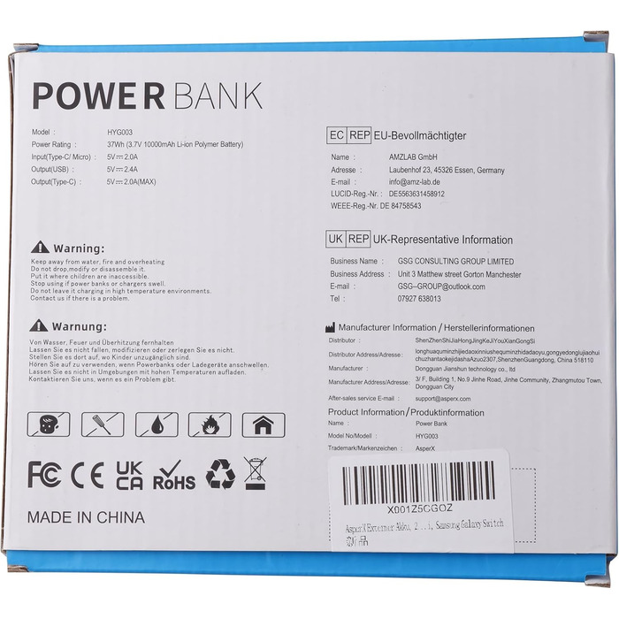 Набір AsperX Power Bank 2 шт. и, 10000 мАг, USB-C, тонкий і міцний, зовнішній акумулятор (рожевий/темно-синій)