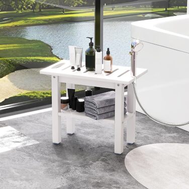 Лавка для душу COSTWAY з ручками та полицею, водонепроникна, до 150 кг, біла 55x35x45 см - допомога для ванної кімнати для літніх людей