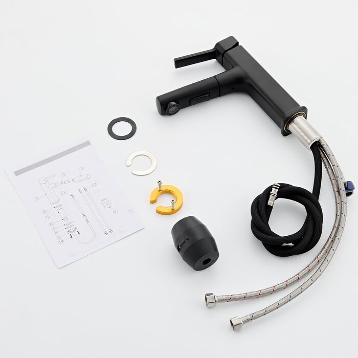 Чорний змішувач для ванної кімнати з висувною лійкою, однорегуляторний, для холодної та гарячої води