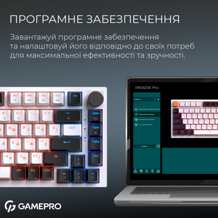 Бездротова механічна клавіатура GamePro Asgard Valhalla (MK160W Pro) 75% QLAB orange switches