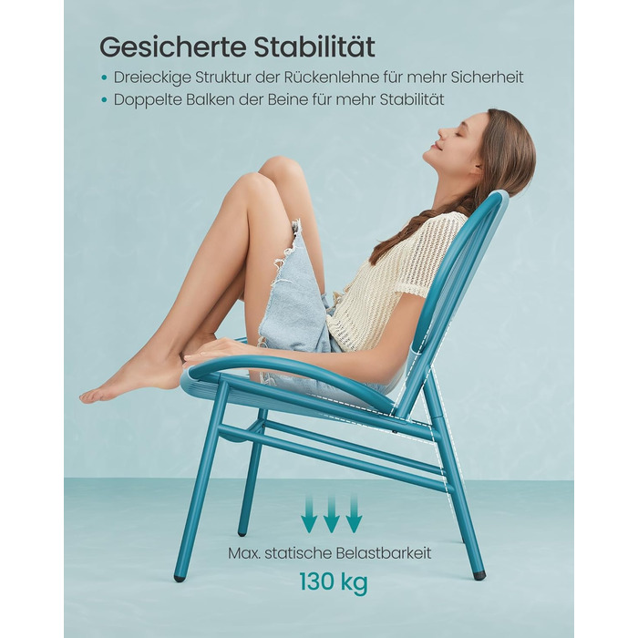 Набір садових меблів SONGMICS з ротангу (3 предмети): стіл та 2 крісла для тераси, саду, балкону, блакитний