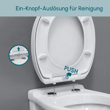 Кришка для унітазу Дюропласт овальної форми, сидіння для унітазу з механізмом плавного закриття, функція для легкого очищення, антибактеріальне сидіння для унітазу, сидіння для унітазу білого кольору Дизайнерське сидіння для унітазу