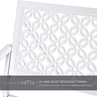 Металева лавка Grand Patio для саду, парку, балкону. Лавка з підлокітниками та спинкою, стиль ретро, міцний метал та чавун, на 2-3 особи. Білий колір, вінтажний стиль.