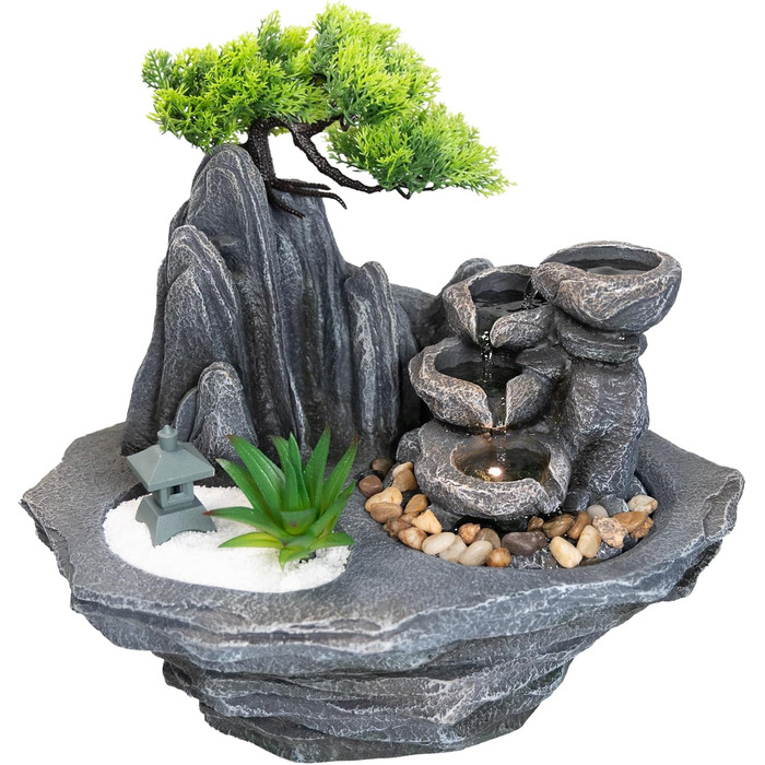 Lemodo Фонтан для дому LED 3-рівневий Настільний Фонтан Фен Шуй з підсвіткою, Водоспад, Оволожувач повітря, Декор для вітальні, спальні, офісу, 27x19x33 см (Савана)