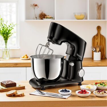 Кухонна машина Vezzio для випічки, 5.5л, 1500Вт, планетарне мішування, з набором насадок (чорна)