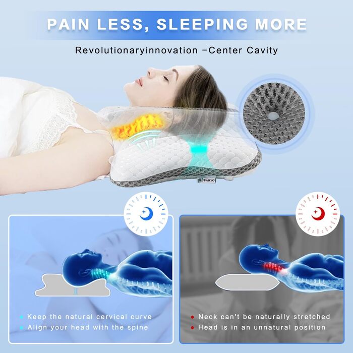 Ортопедична подушка для шиї з Memory Foam, регульована висота, ергономічна, для комфортного сну, без запаху, підходить для сну на боці