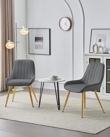 Набір з 2 стільців Lestarain для їдальні, вітальні, кухні. Ретро стільці з м'яким сидінням (велюр, темно-сірий), металеві ніжки, до 150 кг.