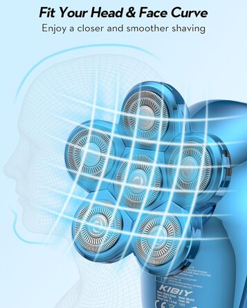 Світлодіодна бритва Kibiy 5-в-1, 6 бритвених головок, IPX7, тип C, світло-блакитний