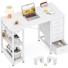 Компактний письмовий стіл Coleshome з 4 шухлядами, 100x40 см, з полицями, для офісу, кабінету, спальні