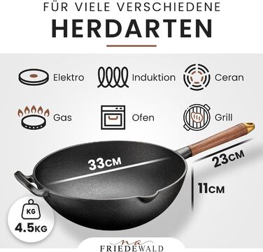Вафельниця Friedewald® з чавуну з кришкою - індукційна, для 2-4 осіб, всі типи плит, масивна гриль та сковорода, натуральне антипригарне покриття, високий борт, каструля для тушкування (33 см / XL)