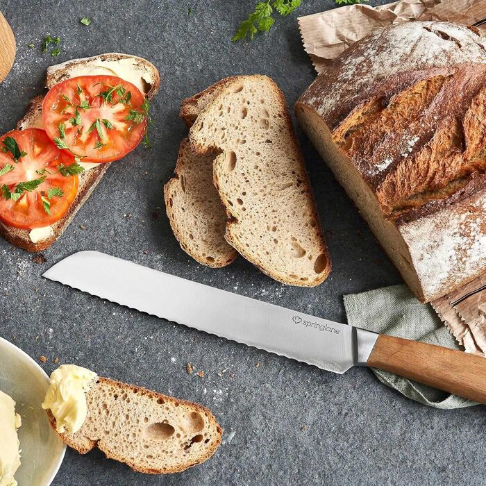 Набір ножів SpringLane 6 шт. з керамічним блоком та дерев'яним вставкою з акації, з лезами з німецької сталі та ручками з акації, білий