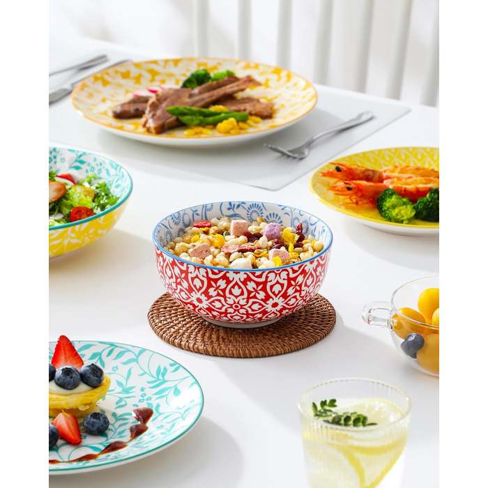 Набір посуду Vancasso Selene для 6 осіб, 24 елементи: тарілки, супові тарілки, миски, десертні тарілки. Пастельне порцелянове покриття, підходить для мікрохвильової печі.