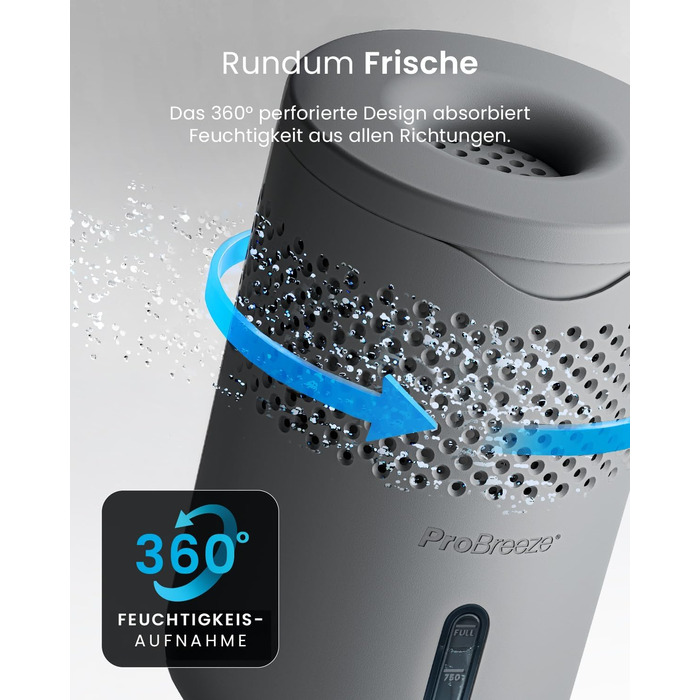 Зволожувач повітря Pro Breeze Osmo – безшумний, з можливістю поповнення – для дому, спальні, шафи, авто – міні-зволожувач без живлення – таблетка 700г (до 100 днів) сірий