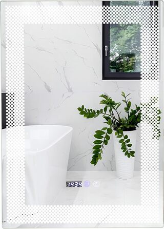 Дзеркало GOPLUS з підсвічуванням для ванної кімнати та вітальні, 3 кольори світла, антизапітніння, годинник, температура, функція пам'яті, модель 4