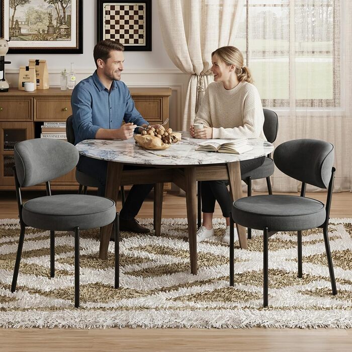 Обідні стільці COLAMY з м'яким сидінням 10 см – Сучасні стільці з плюшевої тканини Teddy, з міцним металевим каркасом – Для кухні та вітальні, Білий (Сірий, 2 шт.)