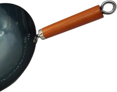 Кована сковорода для вок RNY, кована вручну, з дерев'яною ручкою, підвісним кільцем, з традиційним попередньо обробленим круглим дном, ВОК, як