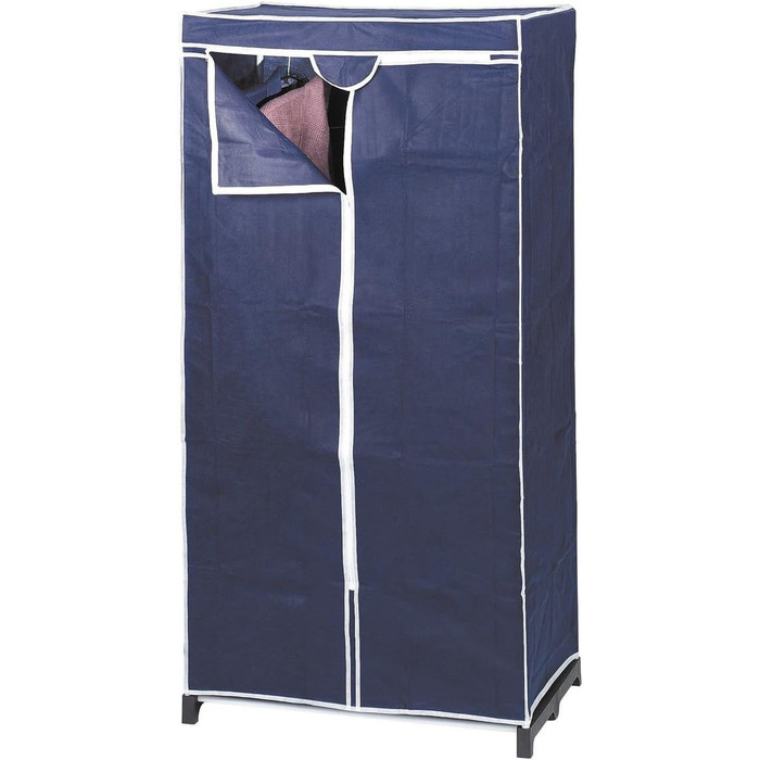 Тканинна шафа Axentia синього кольору, трубчаста сталева рама з нетканим матеріалом, шафа з вішалкою для одягу та опорною плитою, розміри приблизно 75 x 50 x 150 см