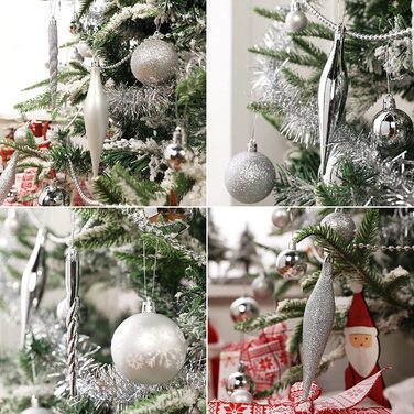 Набір різдвяних куль BrizLabs, пластикові дрібнички для різдвяної ялинки з ялинковим мереживом для прикраси різдвяної ялинки в приміщенні, для весільної вечірки, спальні, обіднього столу, (срібло, 75 шт.)