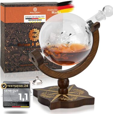 Karafe для віскі Grimm & Brothers Kompass ECHTHOLZ 850ml з привітальною листівкою - аксесуари для віскі, подарунок для чоловіків, глобус, подарунковий набір