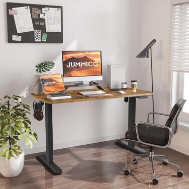 Електричний регульований стіл JUMMICO 160x80 см з підзарядною станцією, білий/коричневий, з кабелеуправлінням