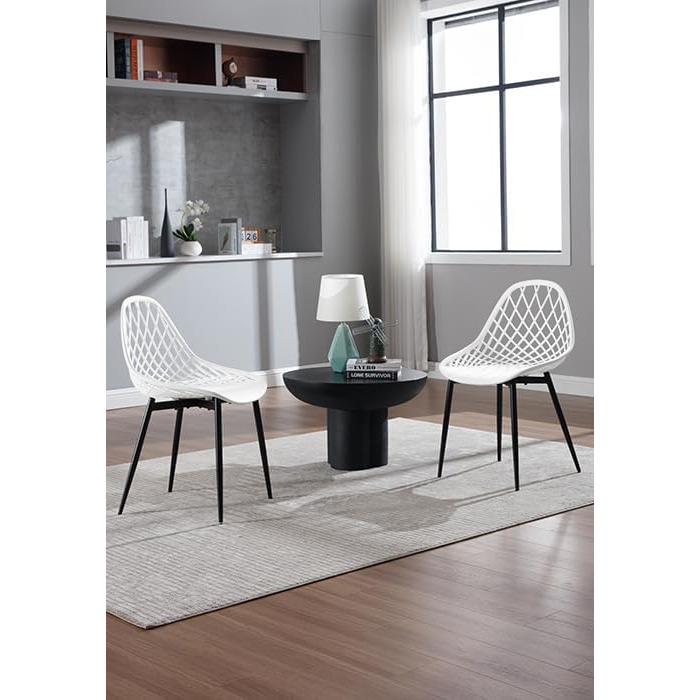 Набір обідніх стільців 4 шт., кухонний стілець з перфорованою спинкою, стілець для вітальні з металевими ніжками, пластиковий стілець для кухні, вітальні, балкону, скандинавський, білий, K0018EZS-4