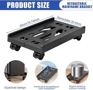 Підставка для ПК та CPU, регульована ширина, комп'ютерна вежа, кріплення під стіл, універсальна, з 4 колесами (фіксація)