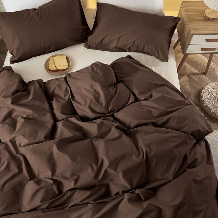 Комплект постільної білизни 200x200 Renforce Microfaser, темно-коричневий, 3 частини (1 простінь + 2 наволочки 80x80)