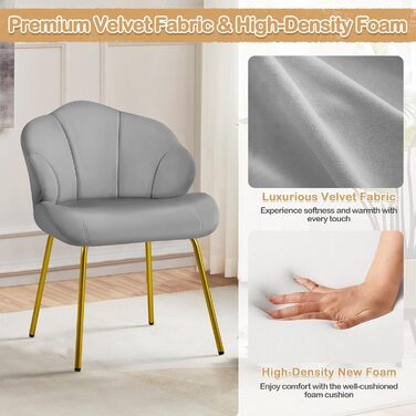 Крісло Yaheetech у формі мушлі, сучасне крісло-вушко, м'яке крісло з металевими ніжками, поліестер, для вітальні/туалетного столика/спальні, комплект, білий/світло-сірий