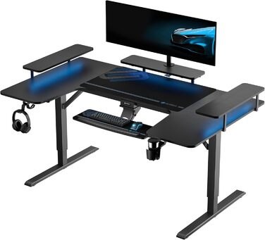 Ергономічний стіл EUREKA з регулюванням висоти 182x76 см, Stehpult, ігровий стіл з підставкою для монітора та підставкою для клавіатури (ERK-U71-B-2-EU, Чорний)