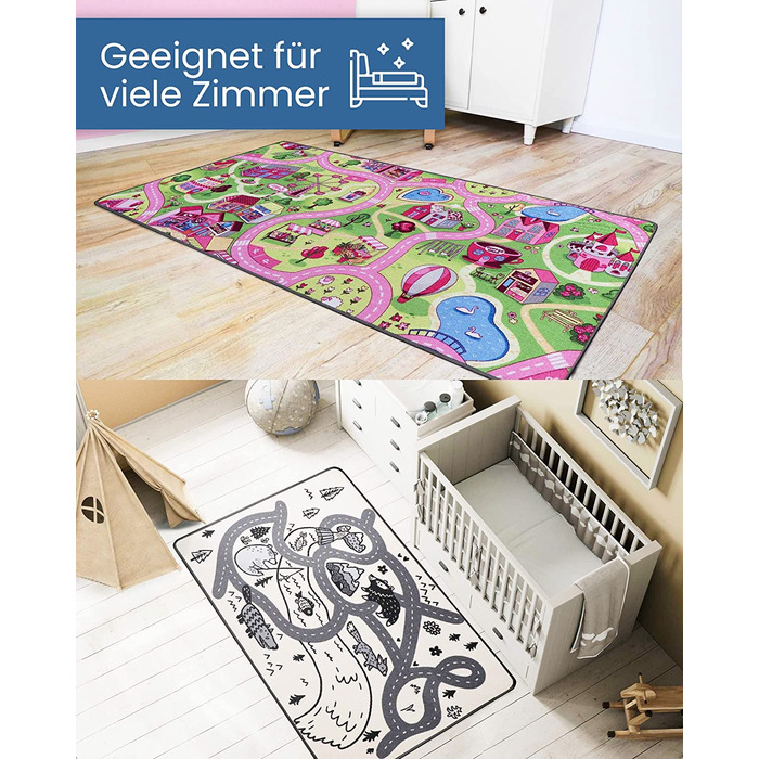 Вуличний килимок-різні мотиви і розміри-міцний дитячий килимок-високоякісний килимок для дитячої кімнати - ігровий килимок для хлопчиків і дівчаток (95 x 133 см, солодке місто)