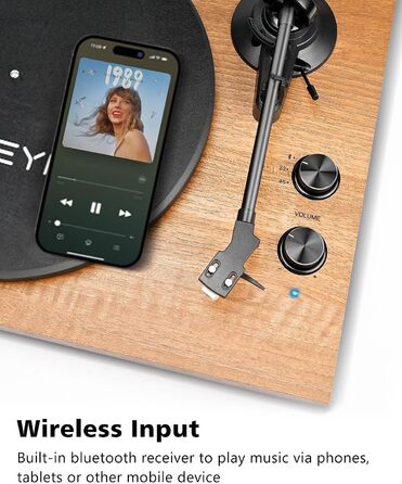 Вініловий програвач з Bluetooth, зовнішніми 36 Вт колонками, Hi-Fi системою, магнітною головкою, USB-записом, автостопом, вбудованим фонокоректором, 33/45 об/хв