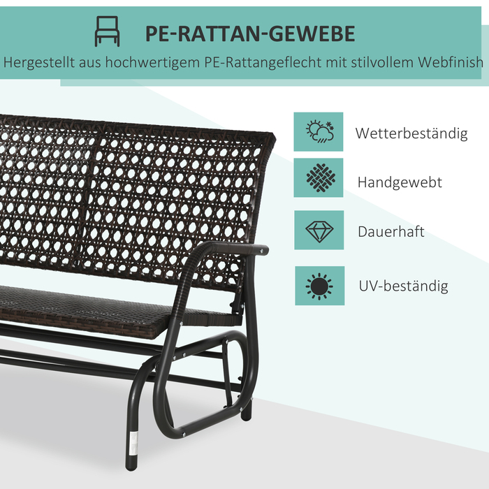 Лавка-гойдалка з поліротангу Outsunny 2-місна, Patio Garden Loveseat, Садова гойдалка зі спинкою, Лавка, Лавка в парку, Коричнева, 70x120x84см| Аосом