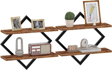 Набір плаваючих полиць Wandregal 2 шт, двоярусні настінні полиці в вітальню, спальню, кухню, офіс, коричневі та чорні DTBJ01P2BF