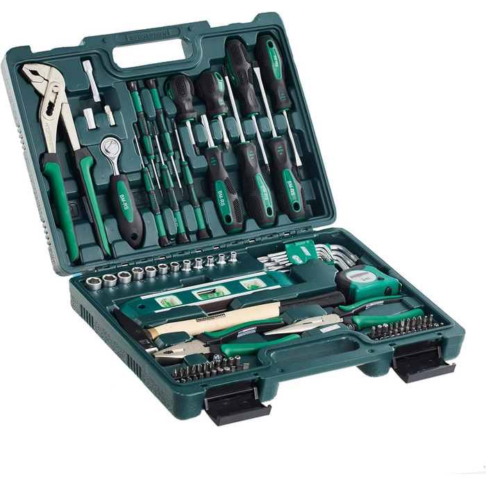 Набір інструментів Brüder Mannesmann 87 предметів, кейс, Cr-V сталь: викрутки, плоскогубці, молоток, рівень, головки та біти M29084