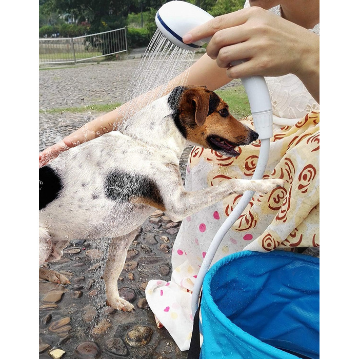 Електричний душ для кемпінгу Iron Hammer портативний, акумуляторний (4800 mAh), регульована швидкість, для авто, тварин (синій)