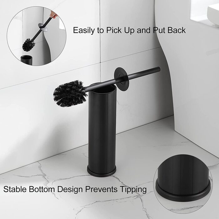 Щітка і тримач для унітазу BVL чорного кольору, металева щітка для унітазу з 2 насадками, що окремо стоїть квадратна силіконова щітка для унітазу для ванної кімнати (кругла)